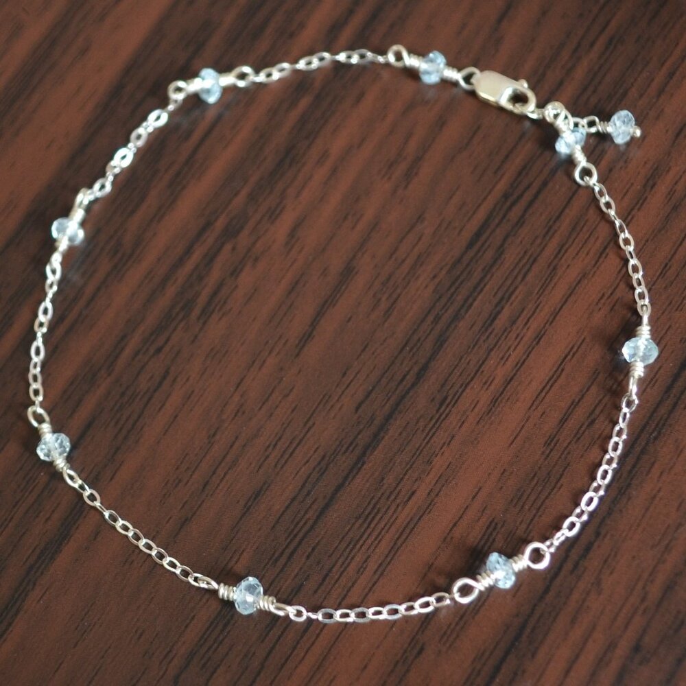 Blue Topaz Anklet in Sterling Silver - Handmade